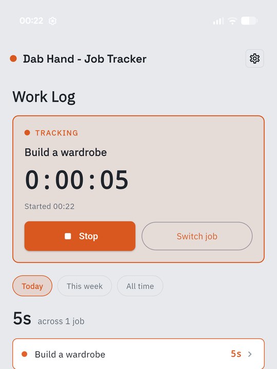 The work log with a live timer running against a job